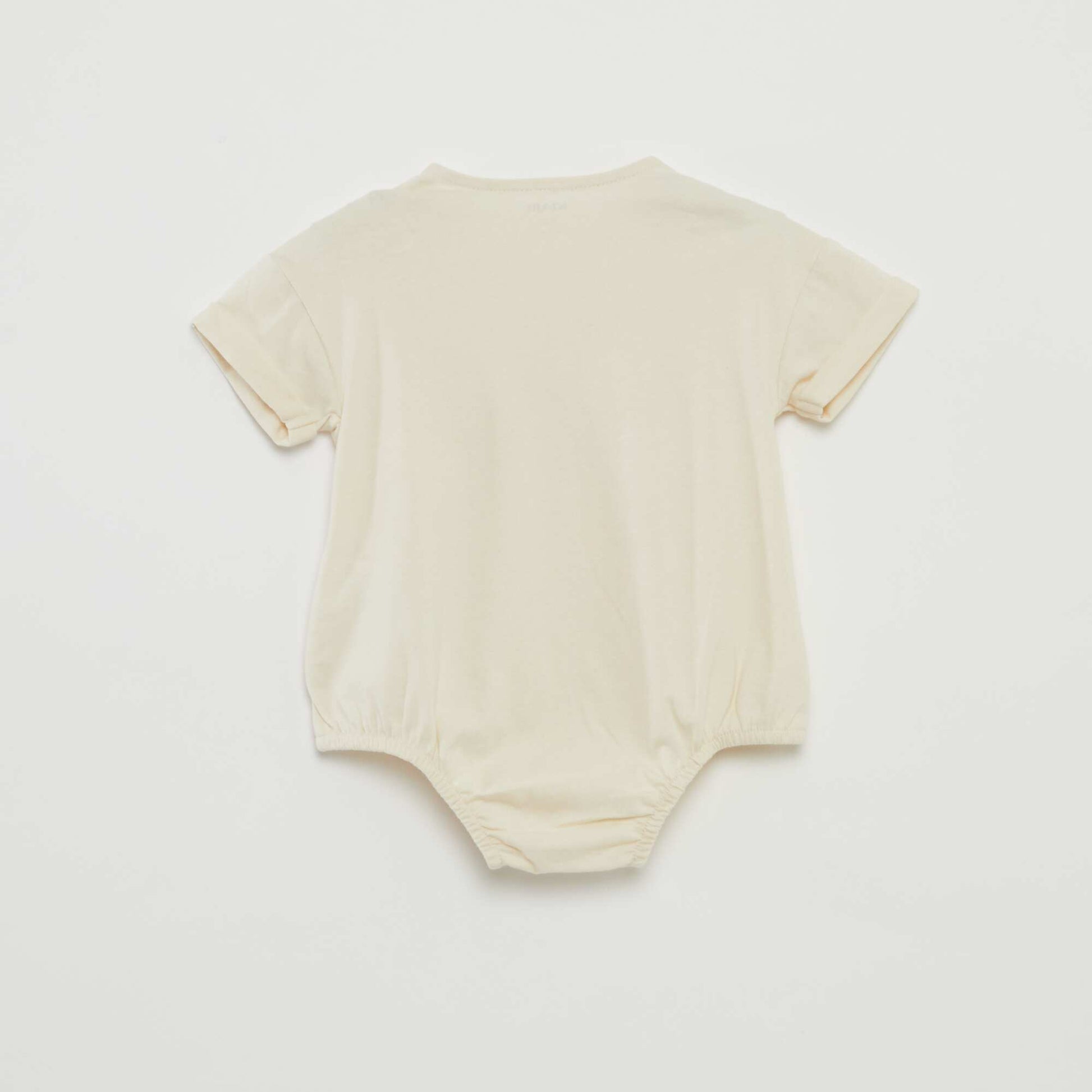 Body à manches courtes à revers et broderie devant BLANC