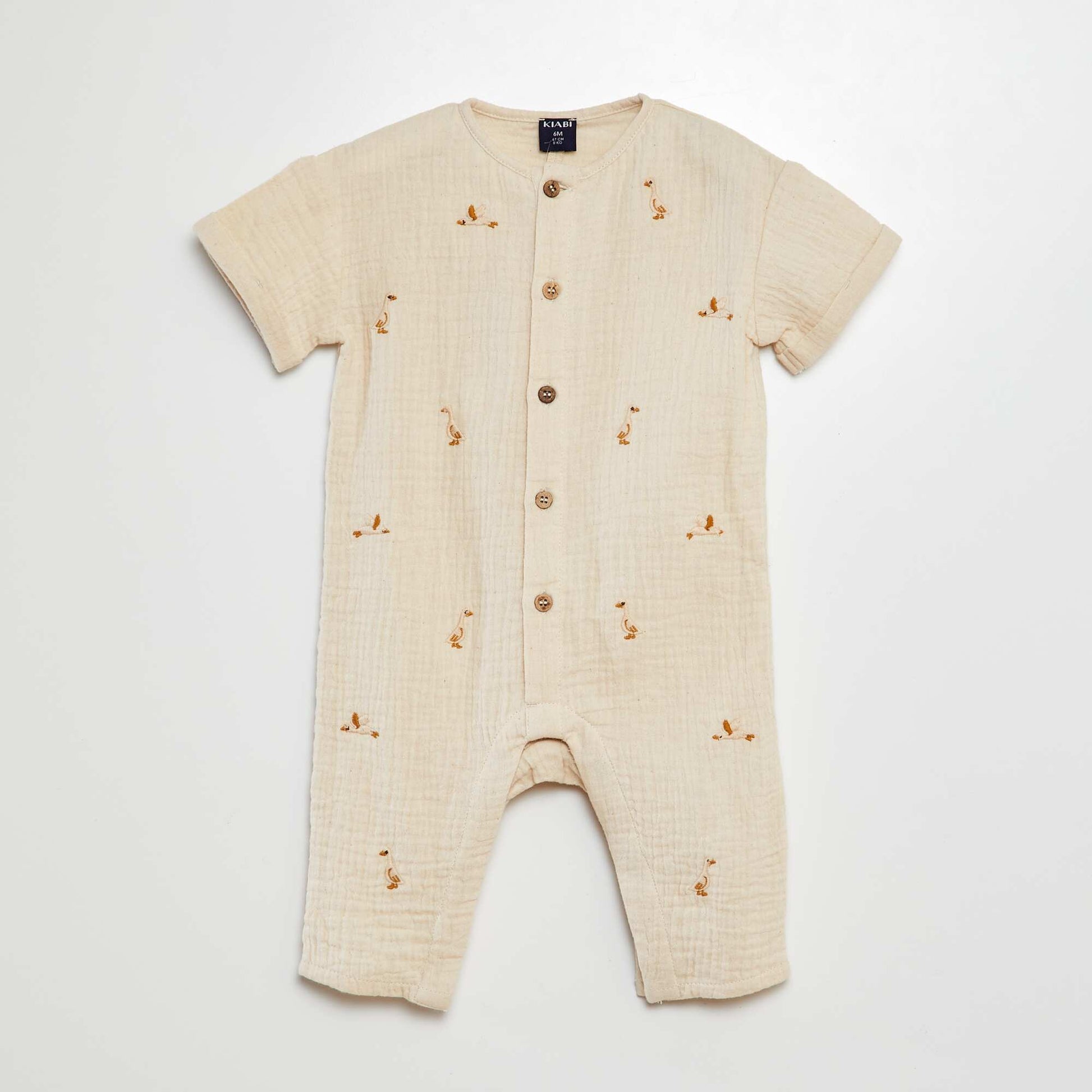 Combinaison en gaze de coton broderies 'oies' BLANC