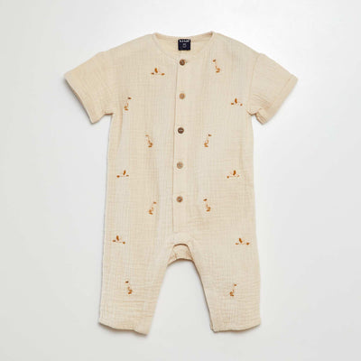 Combinaison en gaze de coton broderies 'oies' BLANC