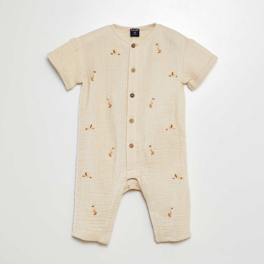 Combinaison en gaze de coton broderies 'oies' BLANC