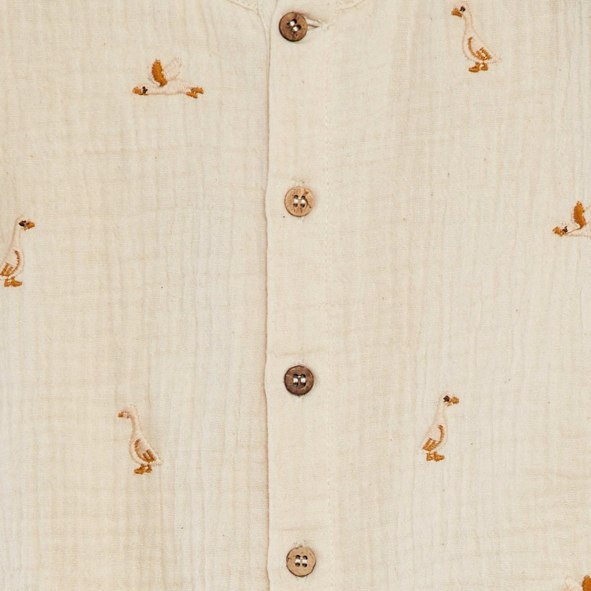 Combinaison en gaze de coton broderies 'oies' BLANC