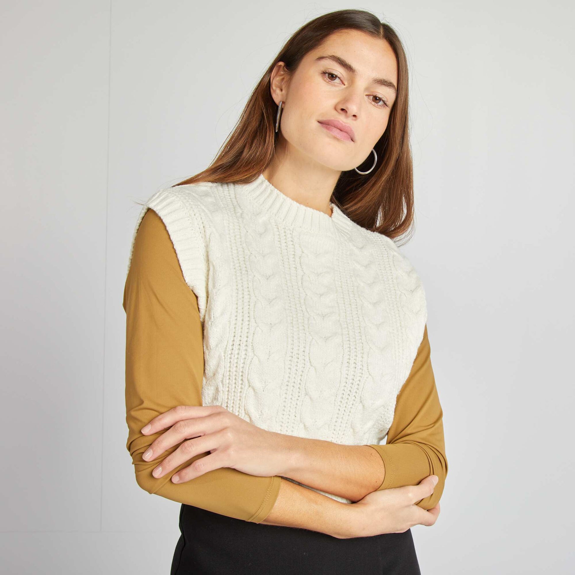 Pull sans manches torsadé Blanc