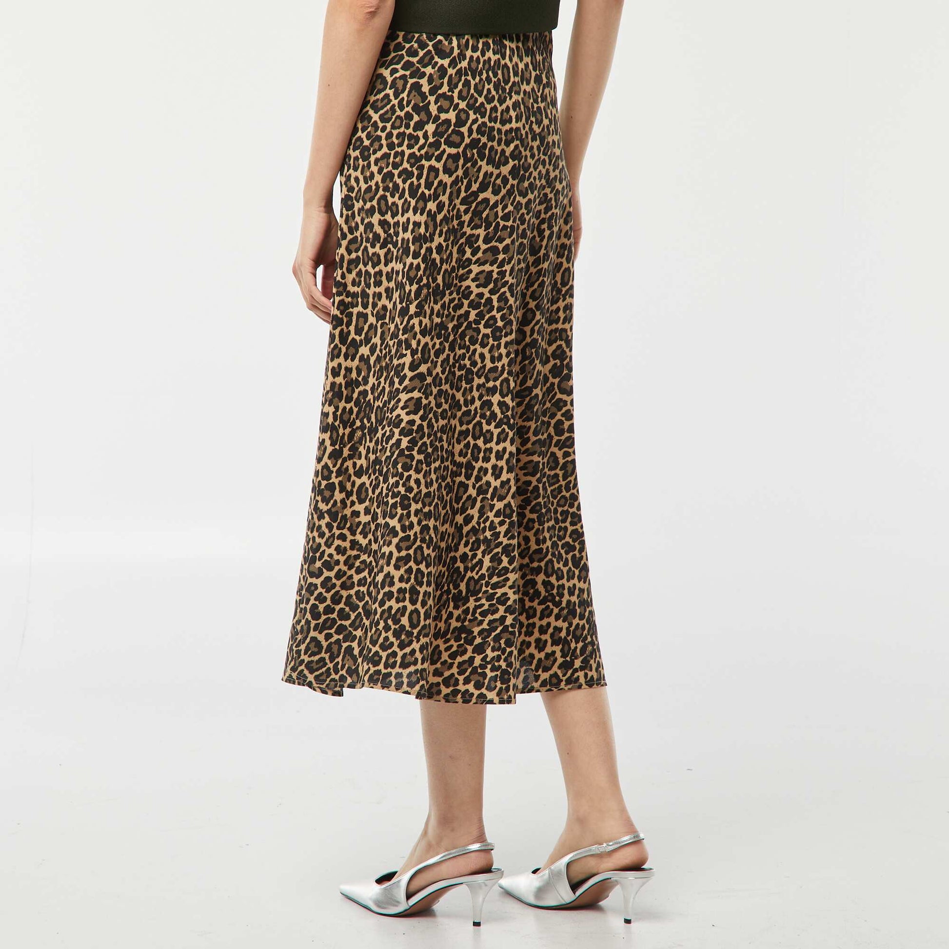 Jupe midi à motif léopard BEIGE