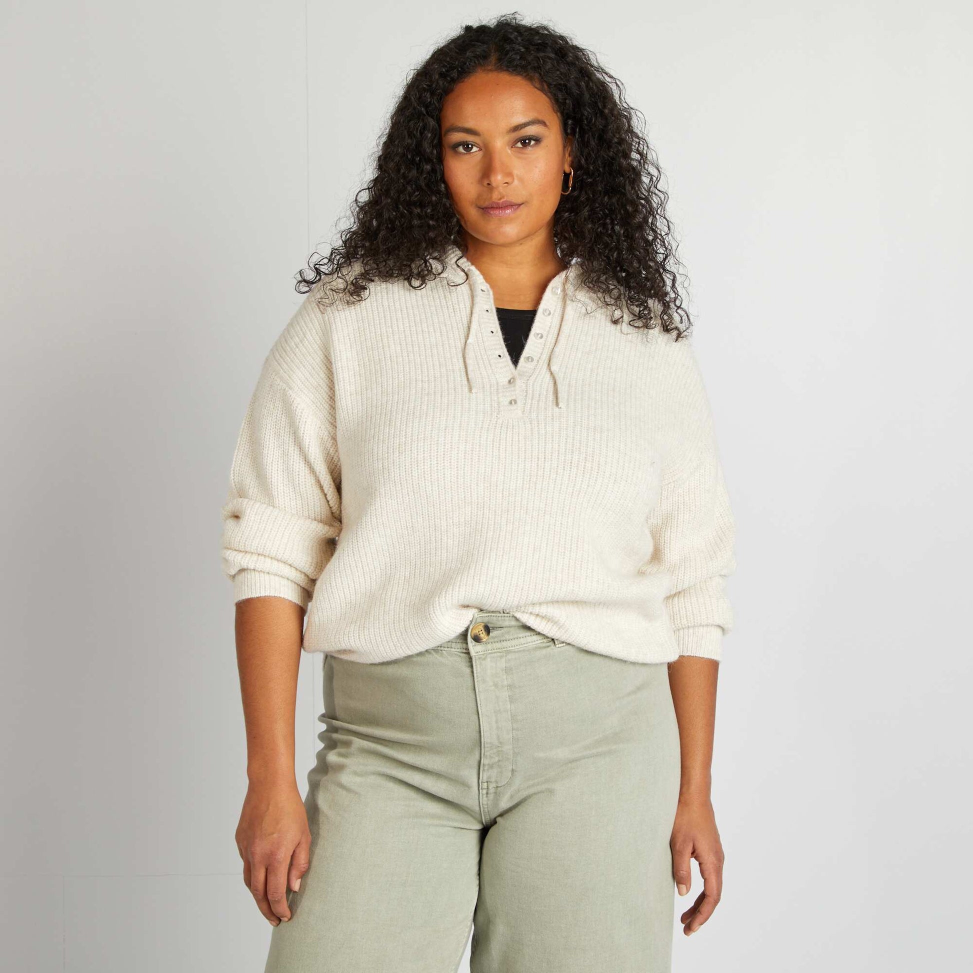 Pull à capuche en maille Beige