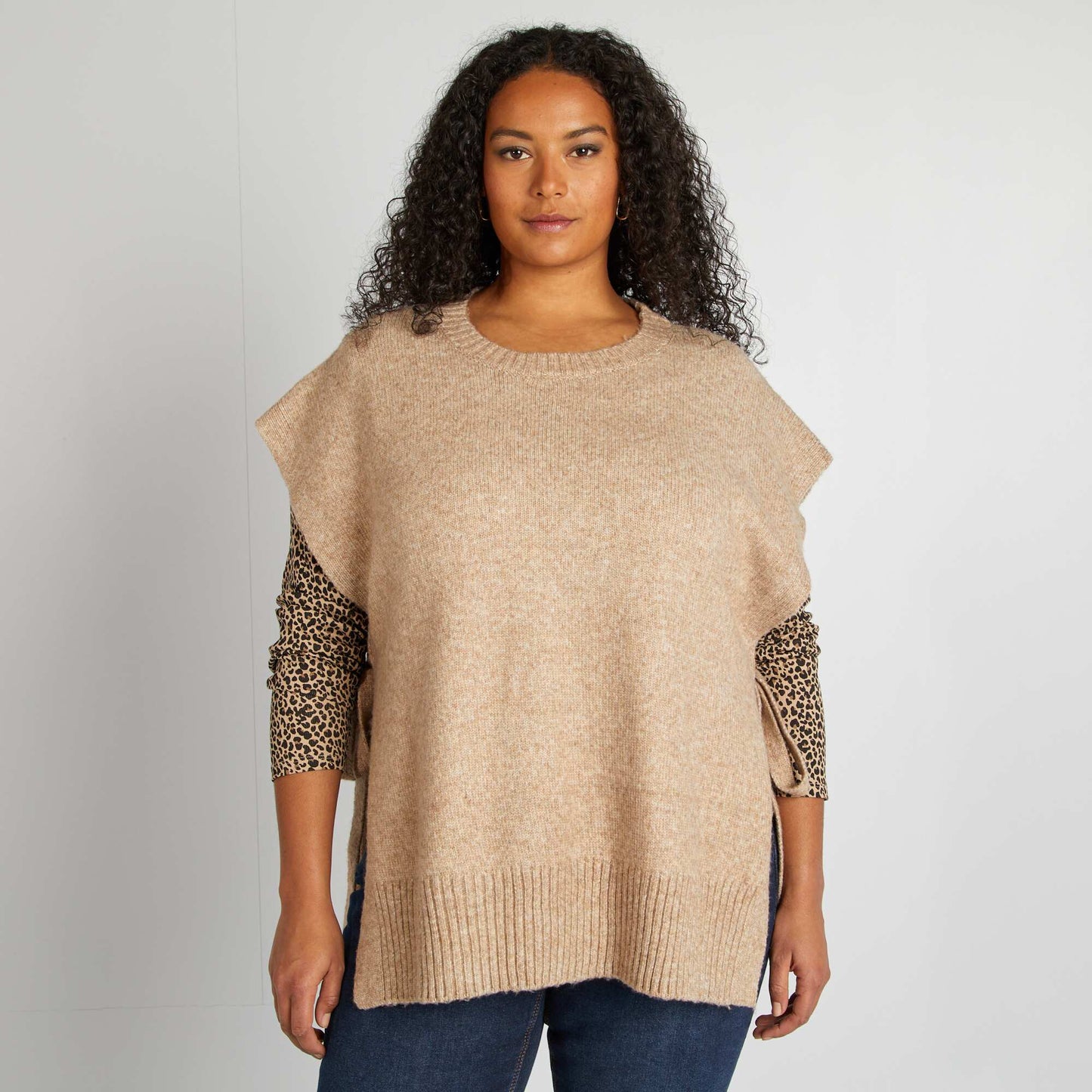 Pull sans manches en laine mélangée BEIGE