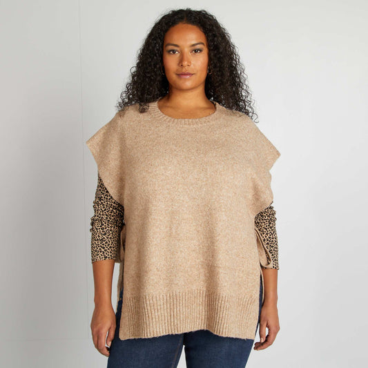 Pull sans manches en laine mélangée BEIGE
