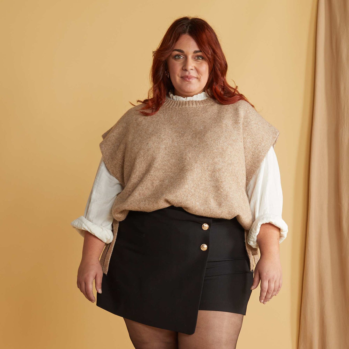 Pull sans manches en laine mélangée BEIGE