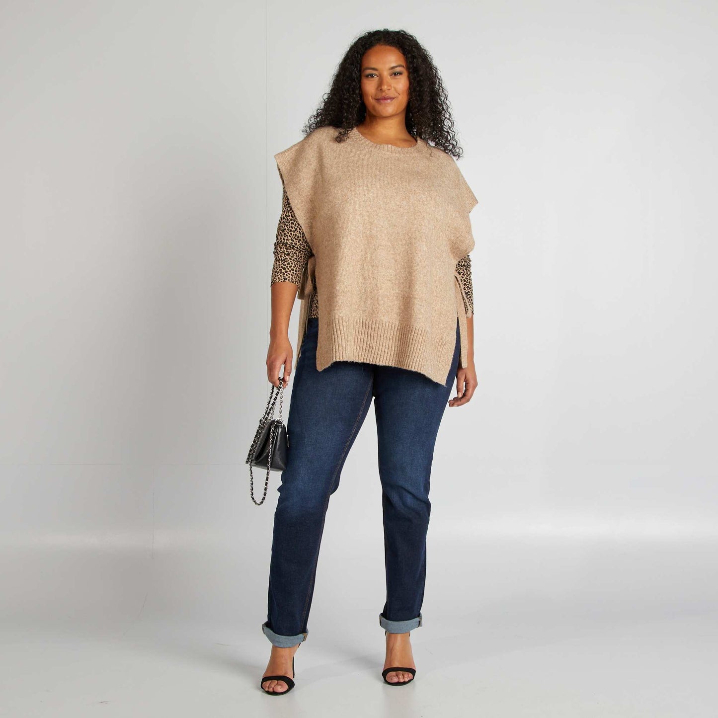 Pull sans manches en laine mélangée BEIGE