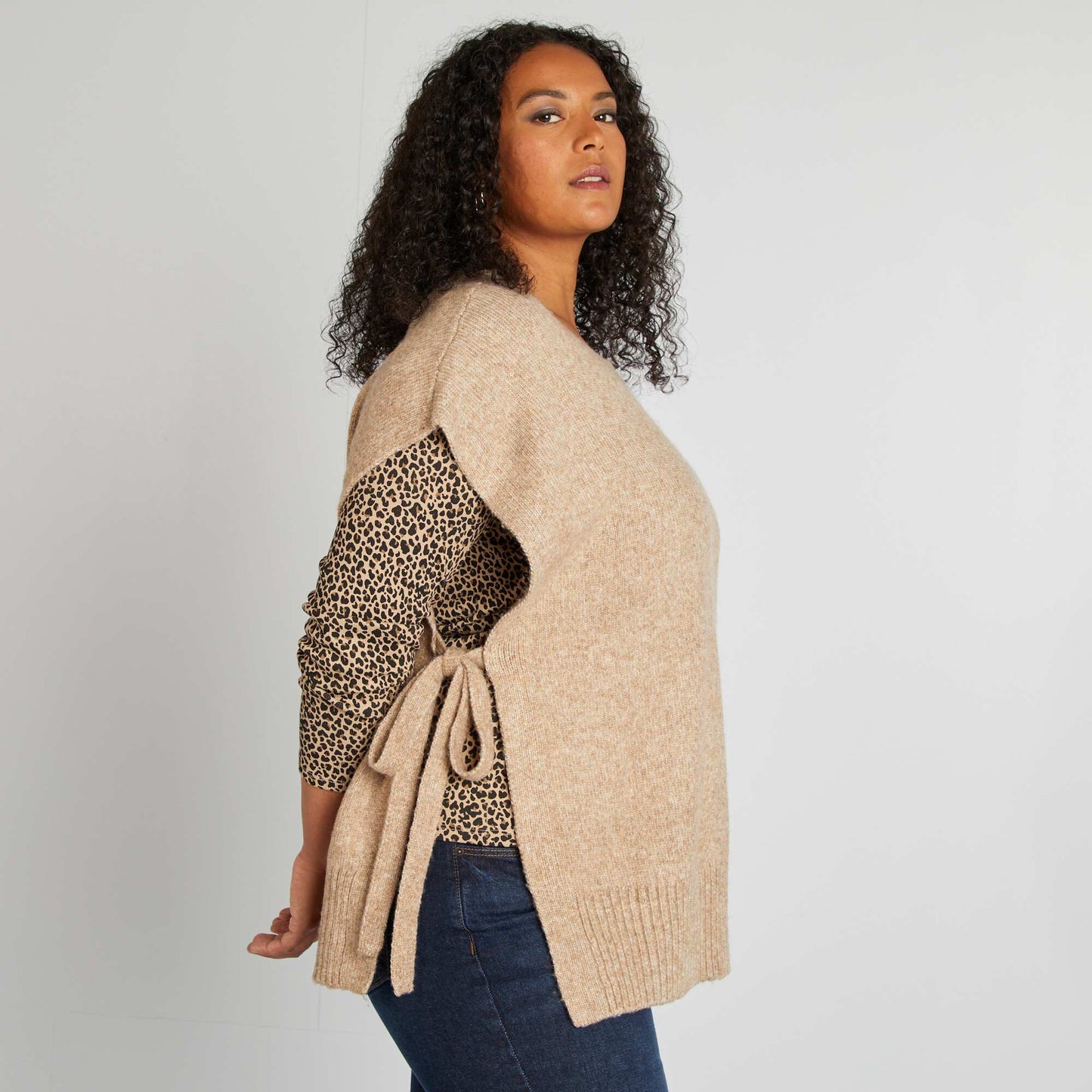 Pull sans manches en laine mélangée BEIGE