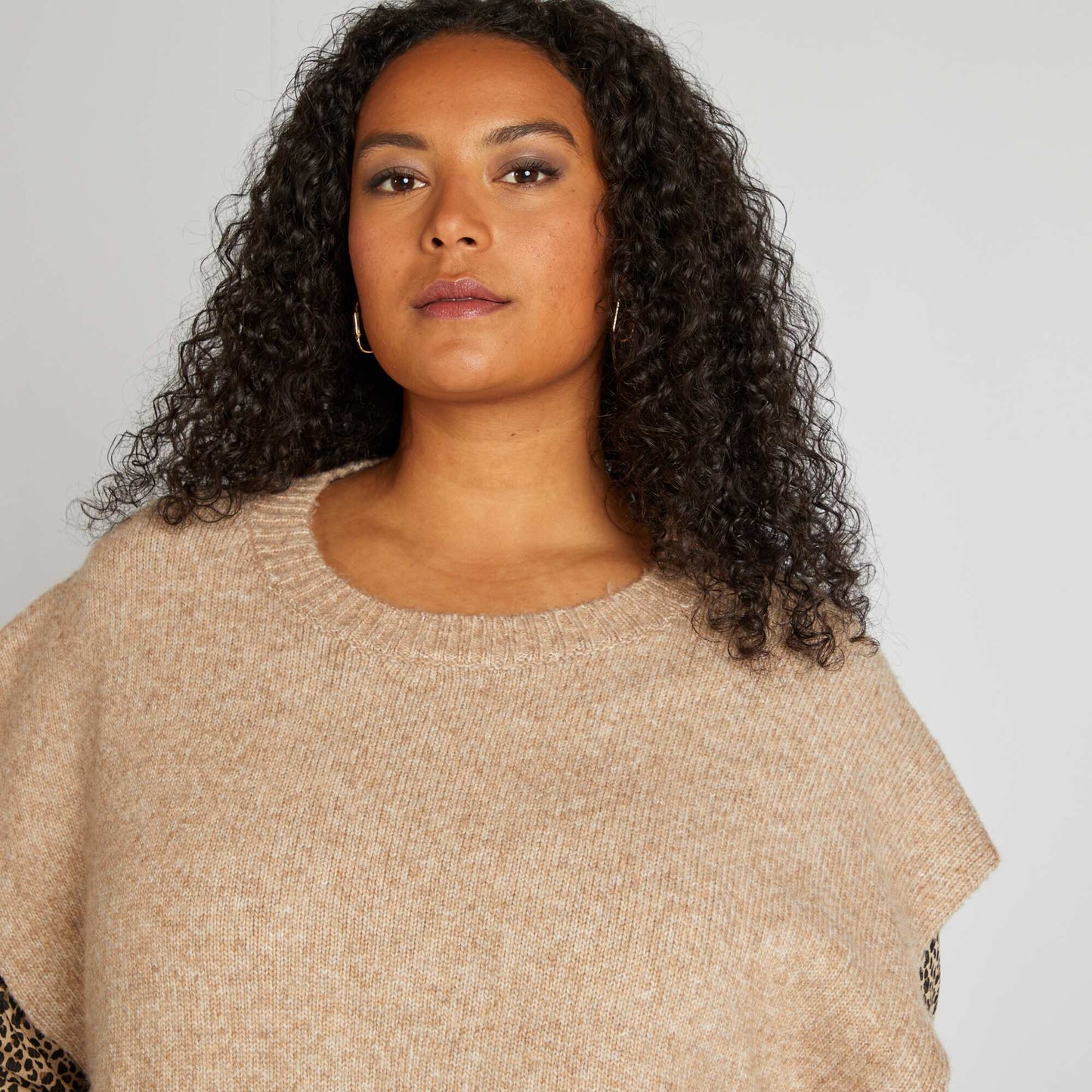 Pull sans manches en laine mélangée BEIGE