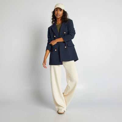 Veste tailleur mi-longue avec boutons fantaisies dorés Bleu