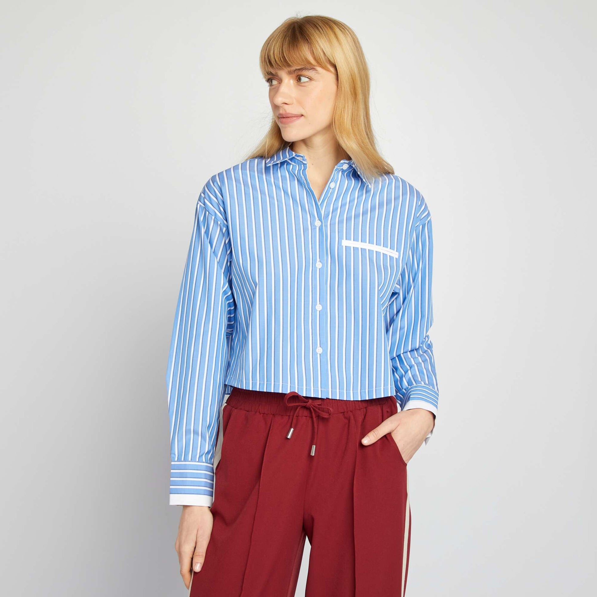 Chemise cropped rayée BLEU