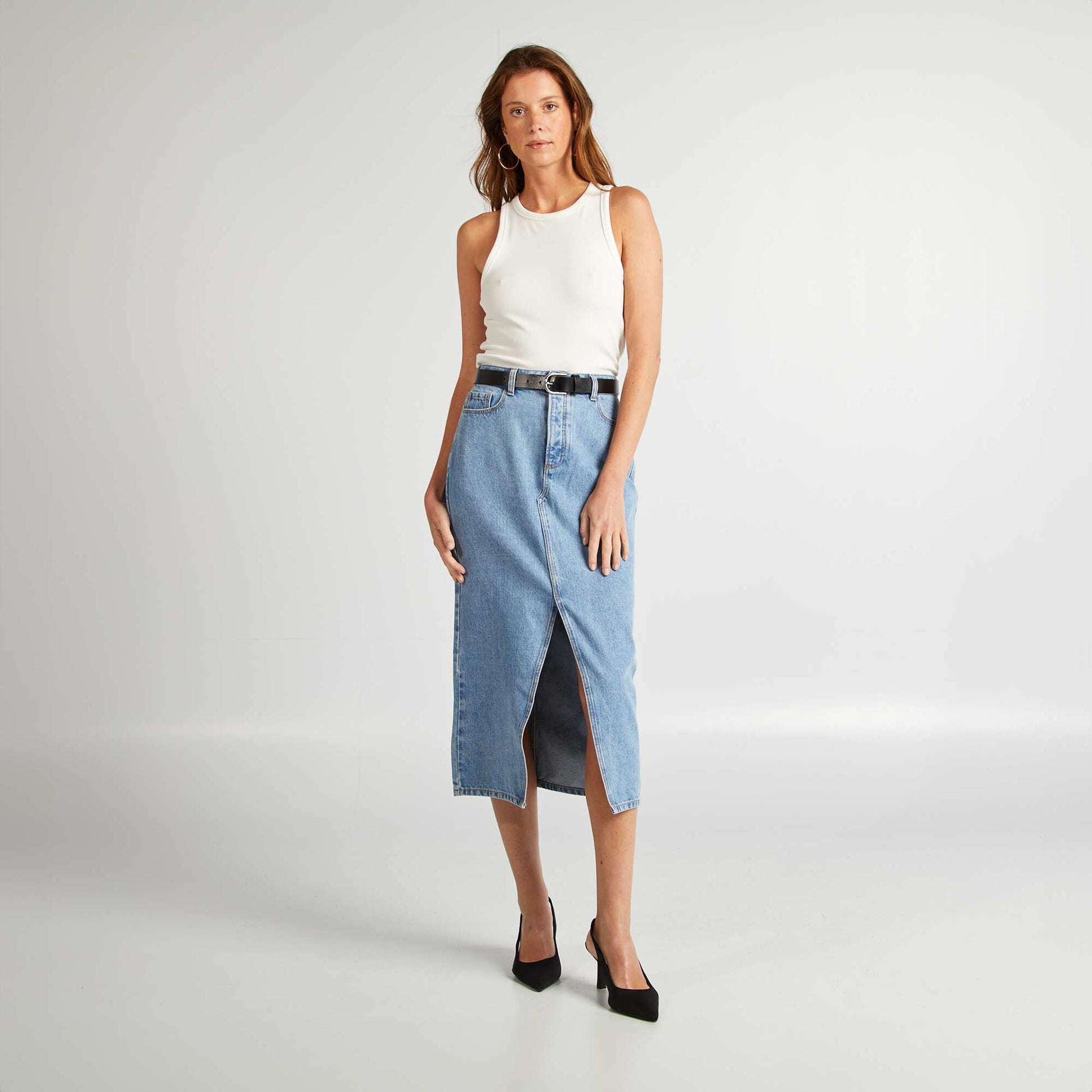 Jupe longue en jean BLEU