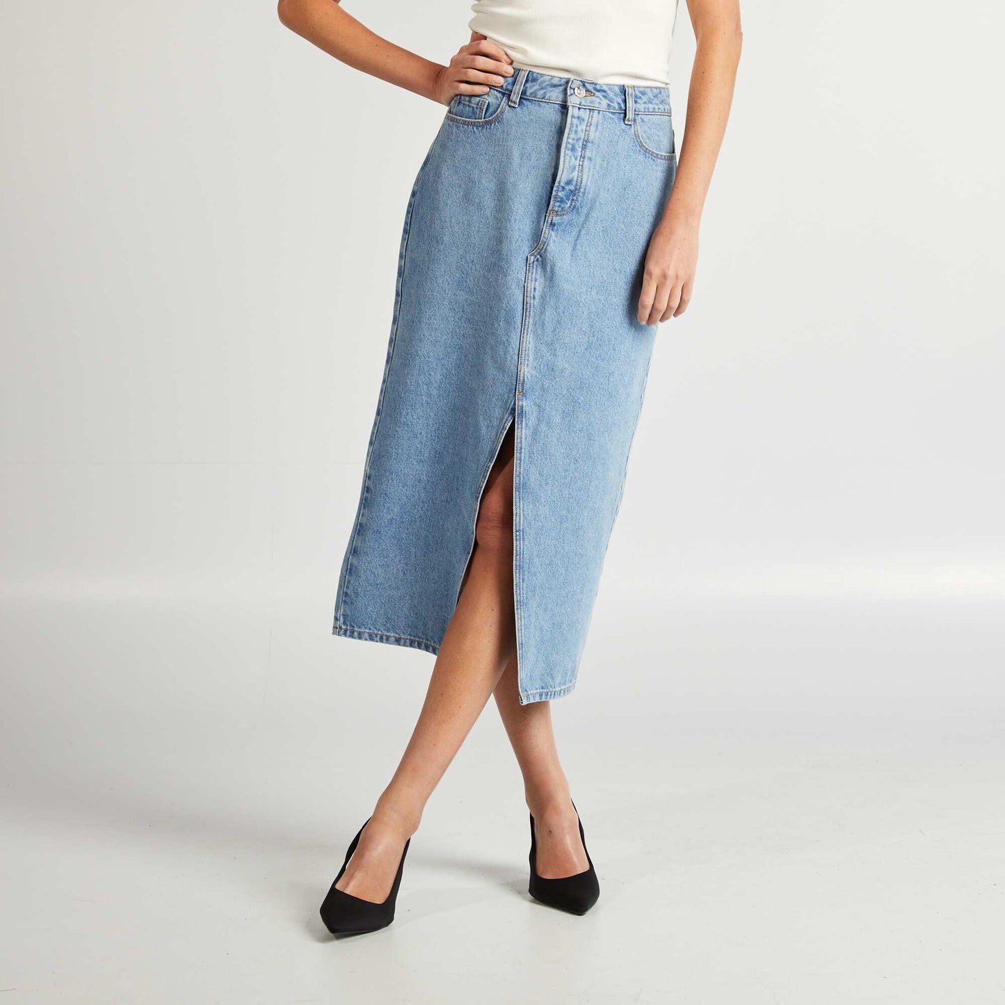 Jupe longue en jean BLEU