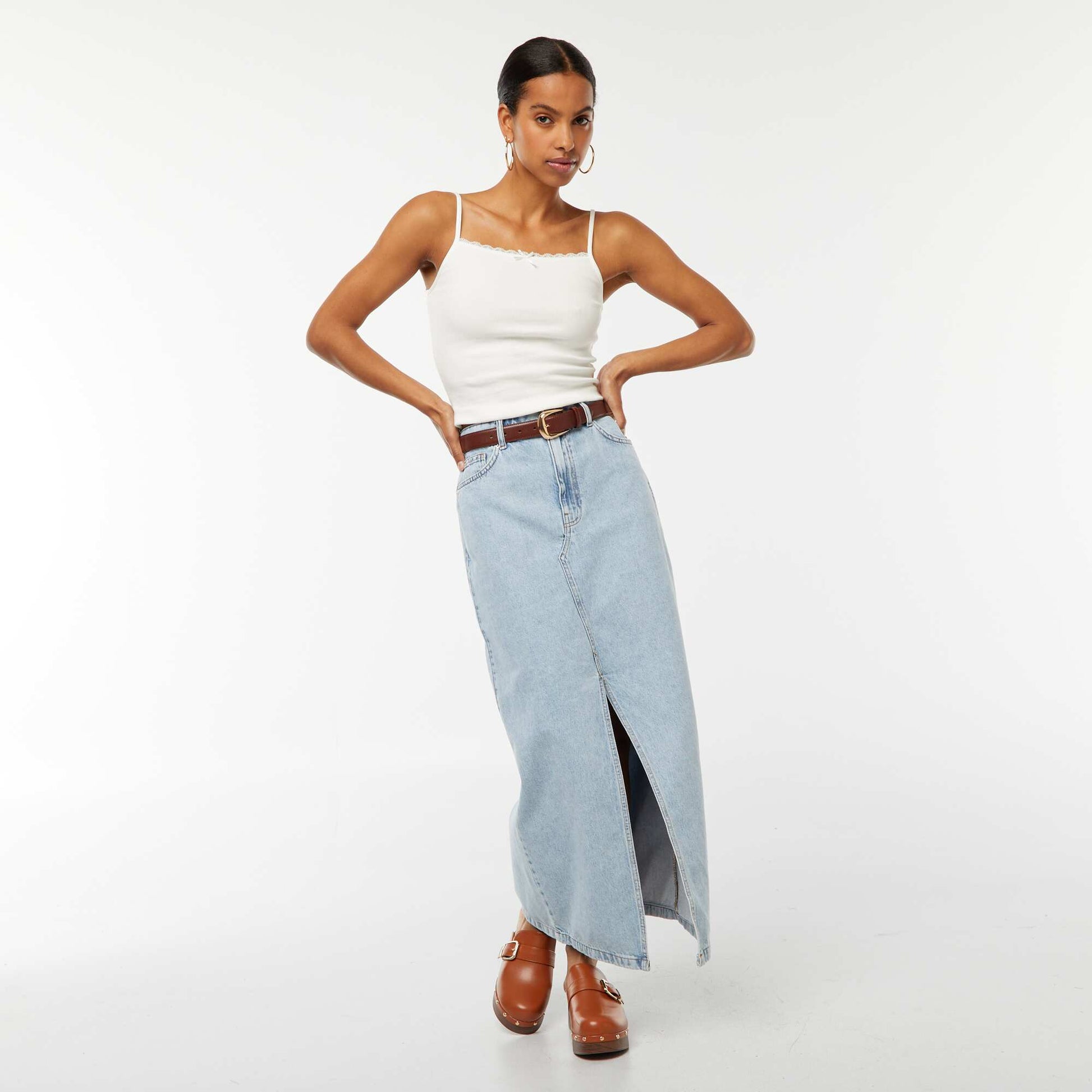 Jupe longue en jean BLEU