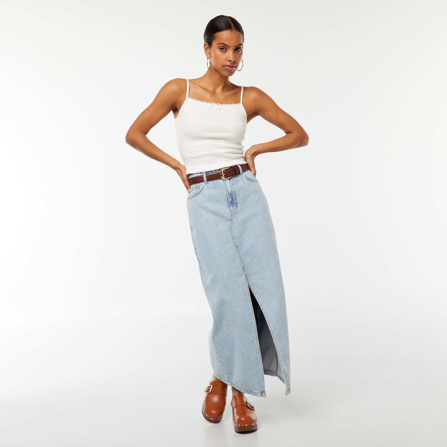 Jupe longue en jean BLEU