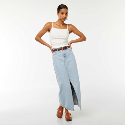 Jupe longue en jean BLEU