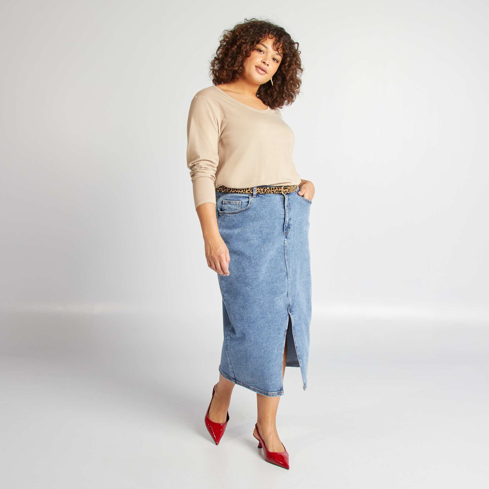 Jupe en jean midi BLEU