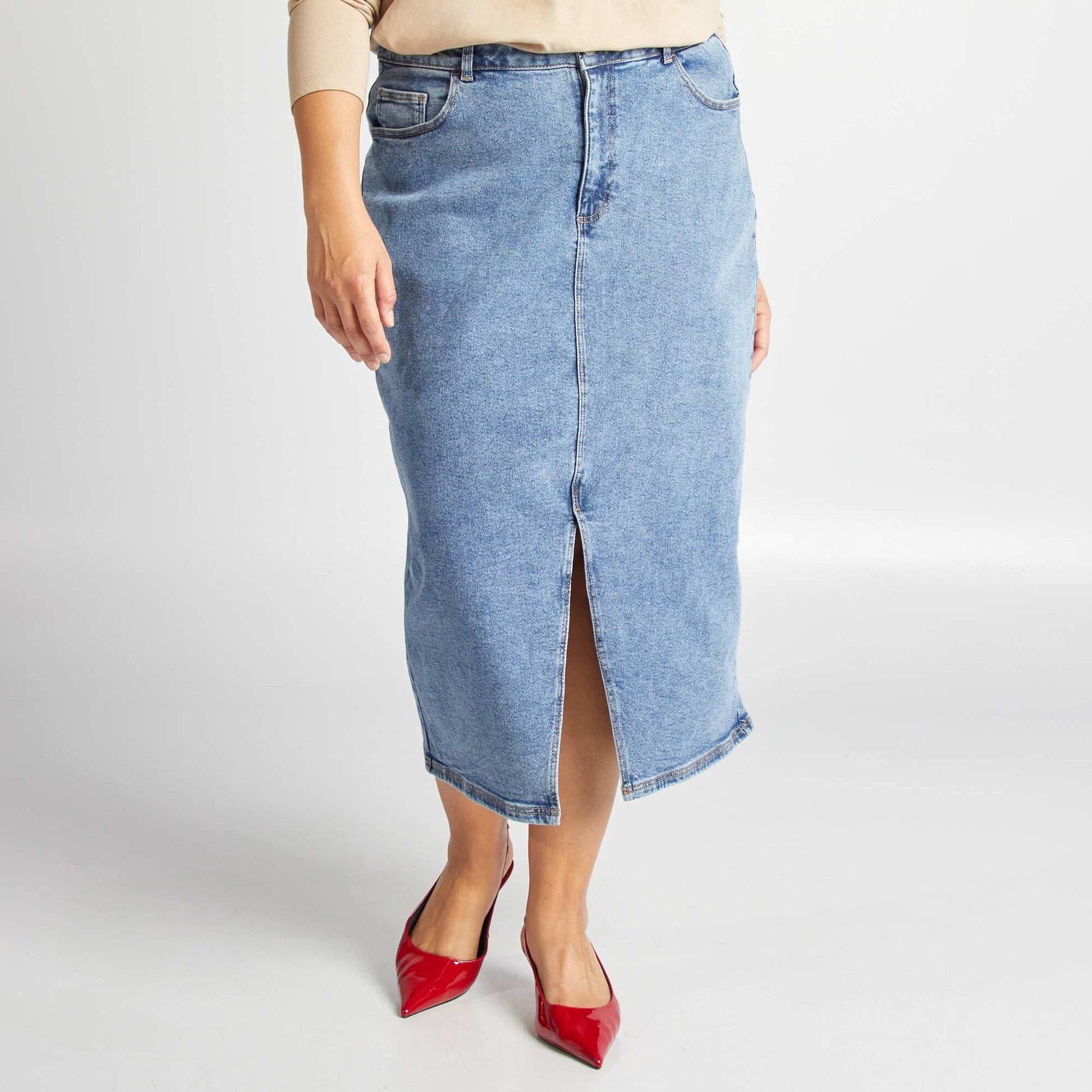 Jupe en jean midi BLEU
