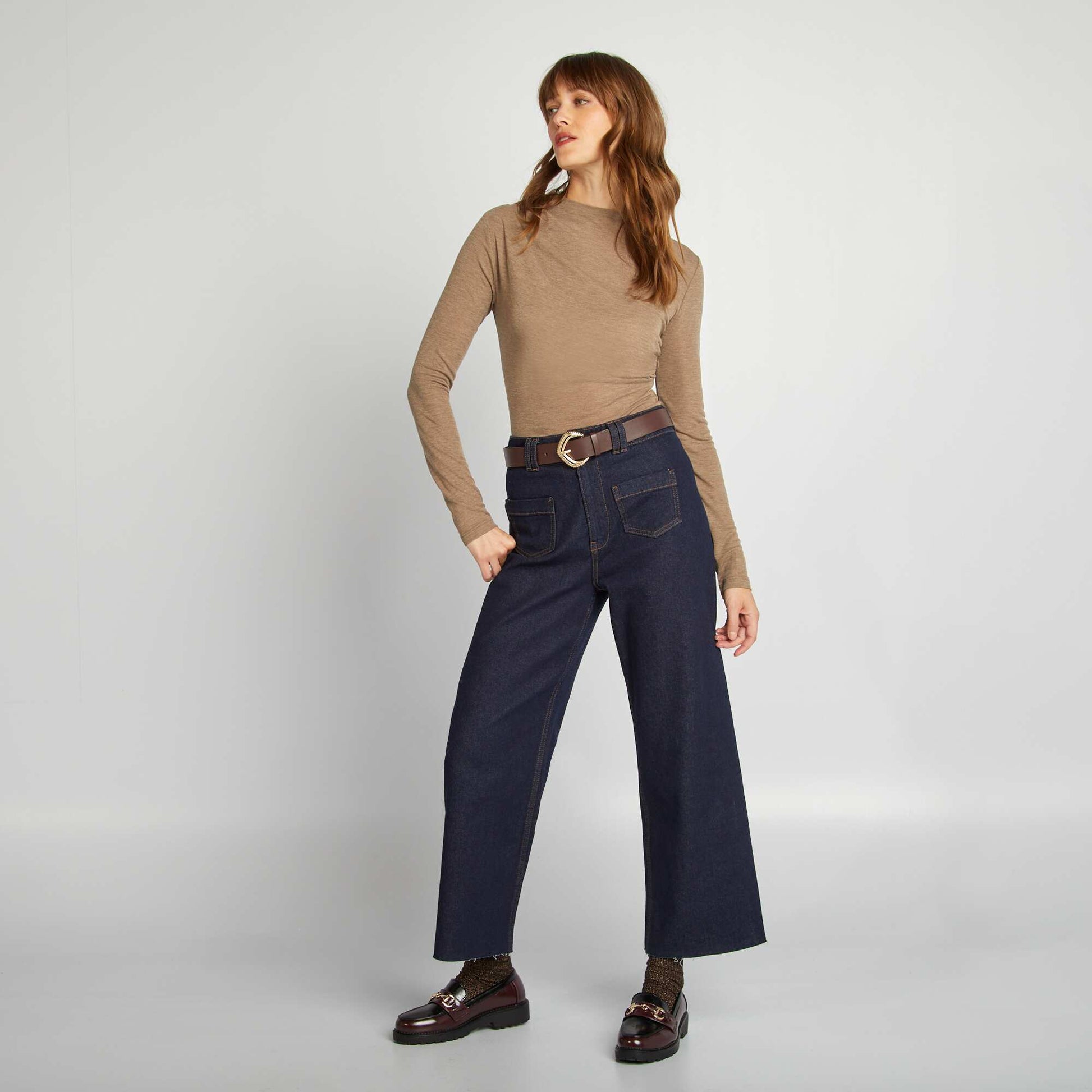 Tee-shirt crop top drapé Taupe