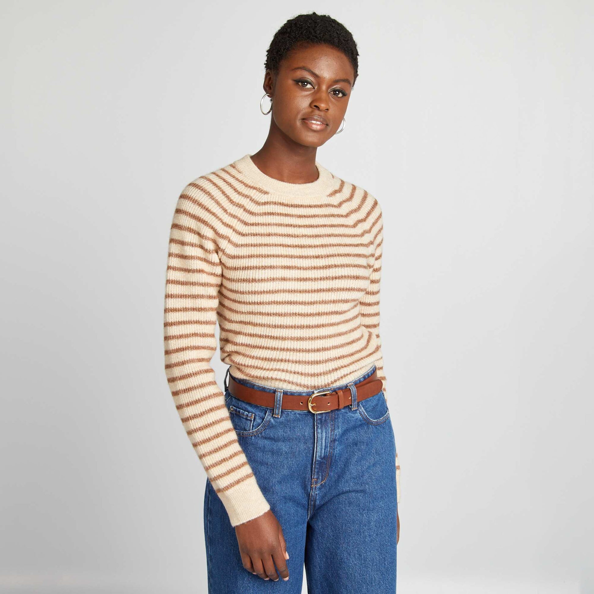 Pull rayures Beige