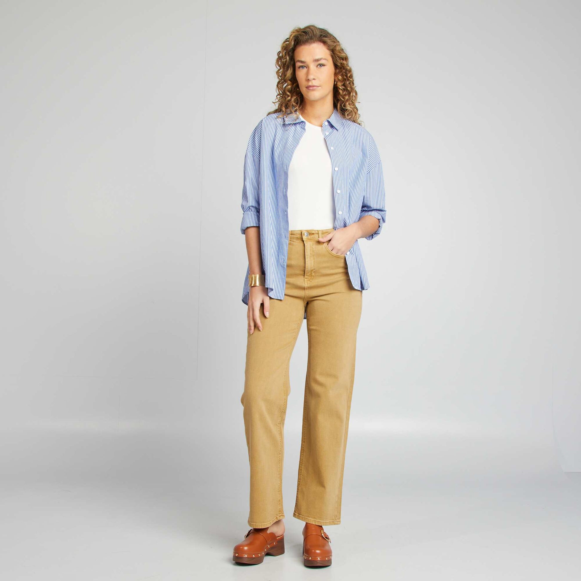 Pantalon straight en coton stretch CAMEL
