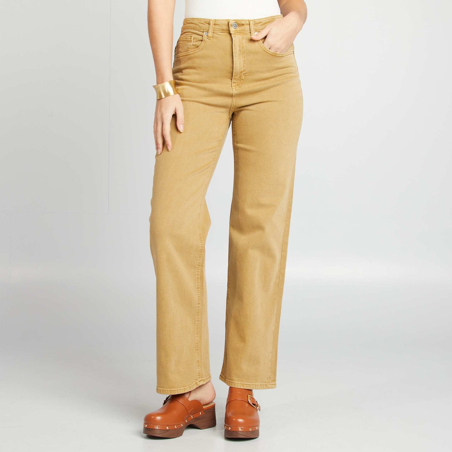 Pantalon straight en coton stretch CAMEL