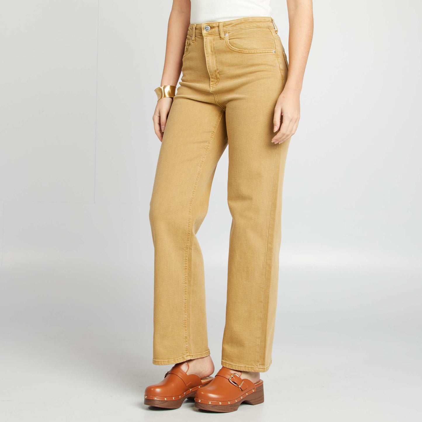 Pantalon straight en coton stretch CAMEL