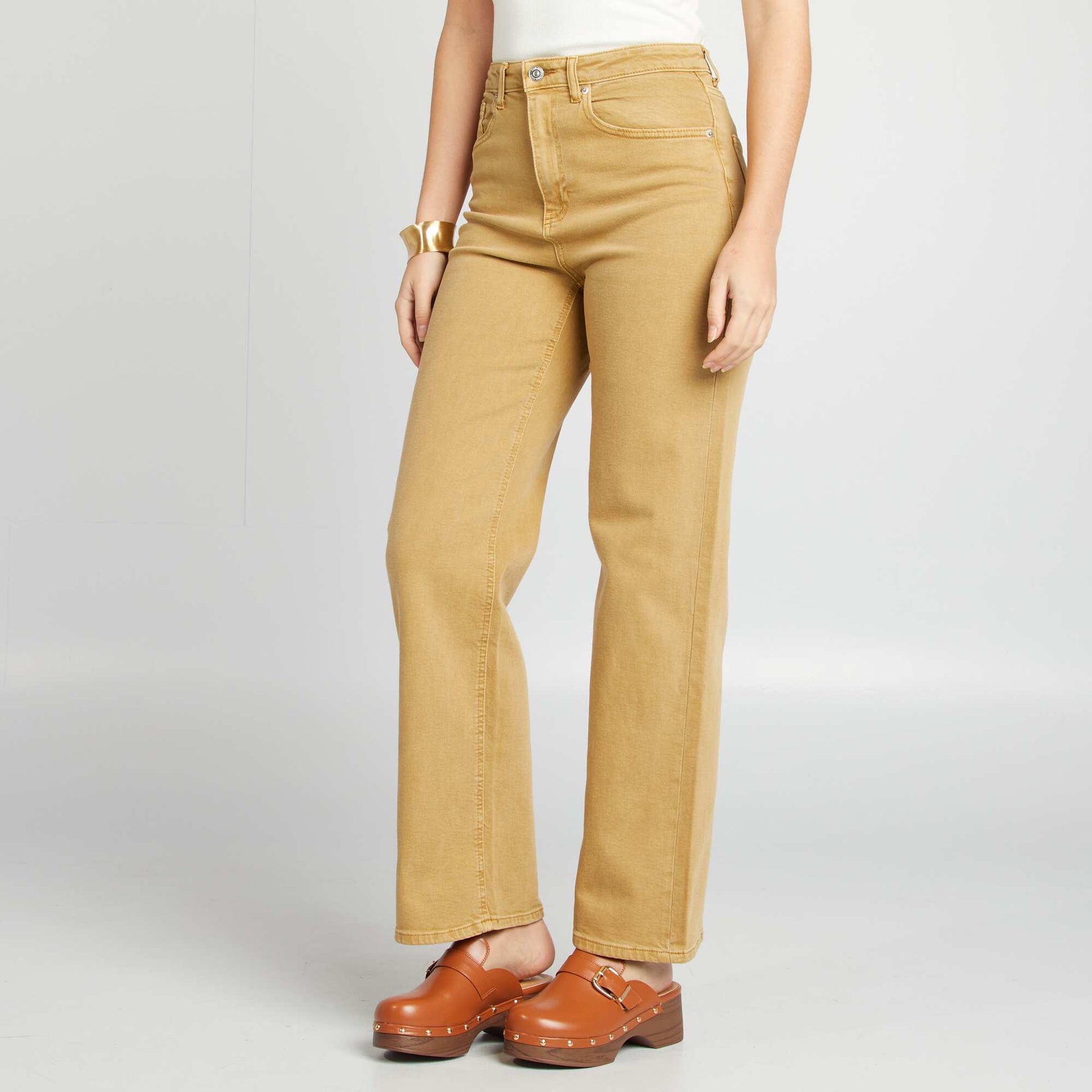 Pantalon straight en coton stretch CAMEL