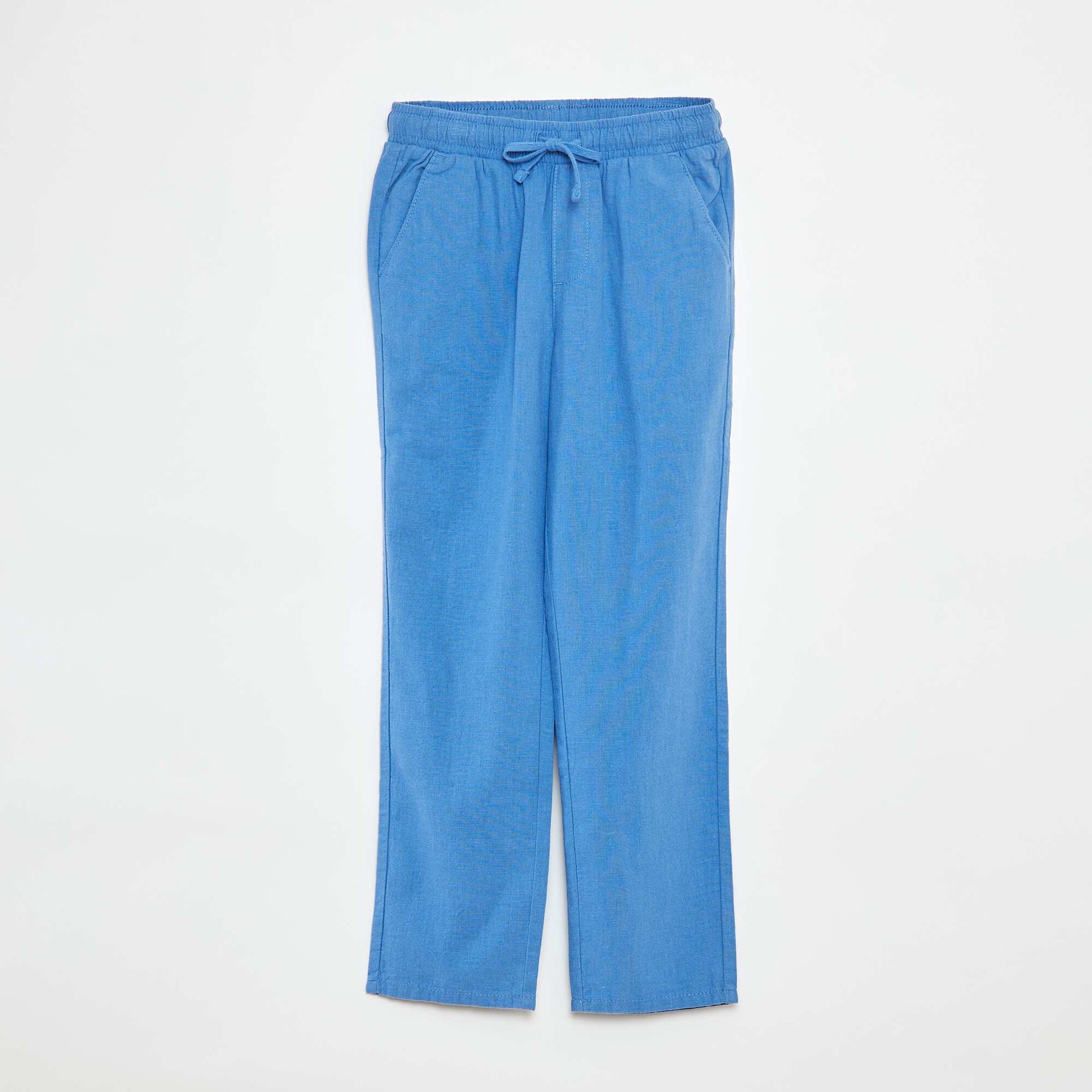 Pantalon regular en lin BLEU