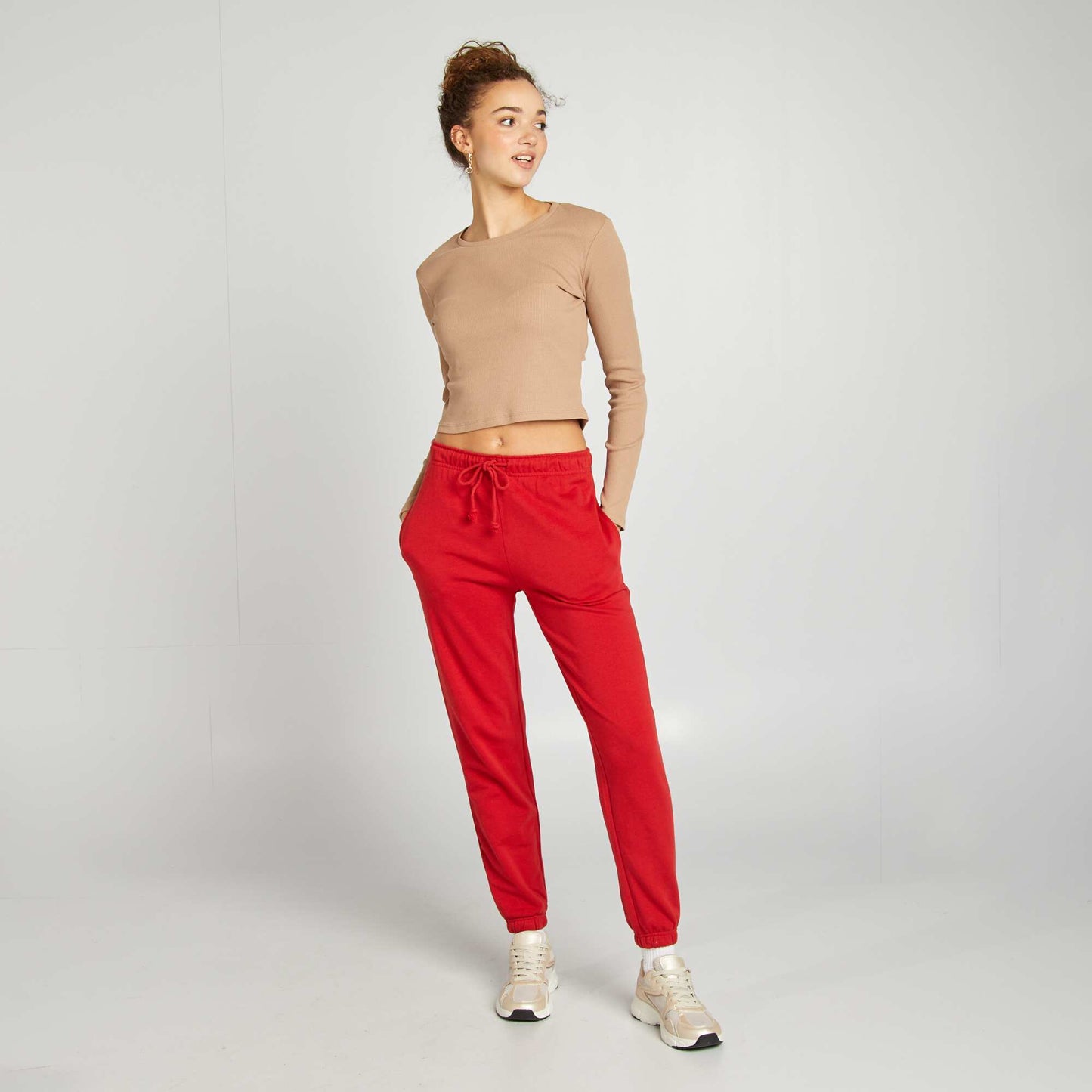 T-shirt côtelé manches longues BEIGE