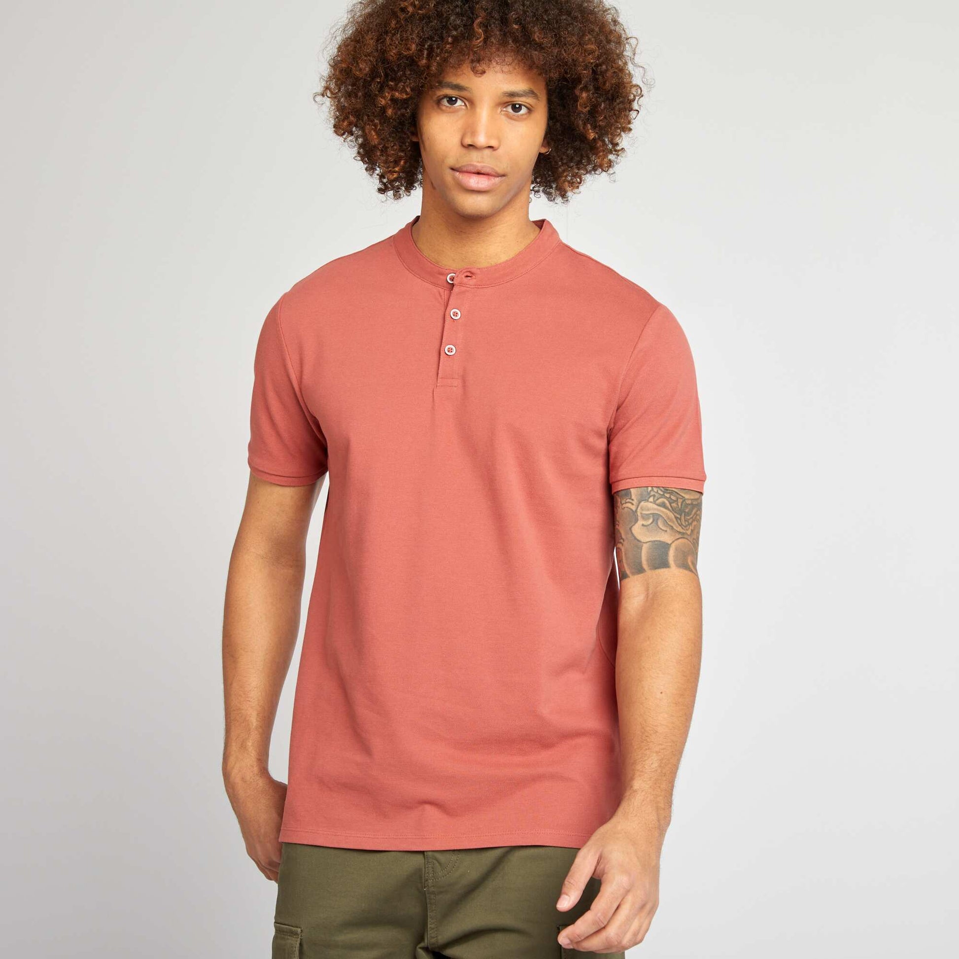 Polo piqué col mao ROUGE