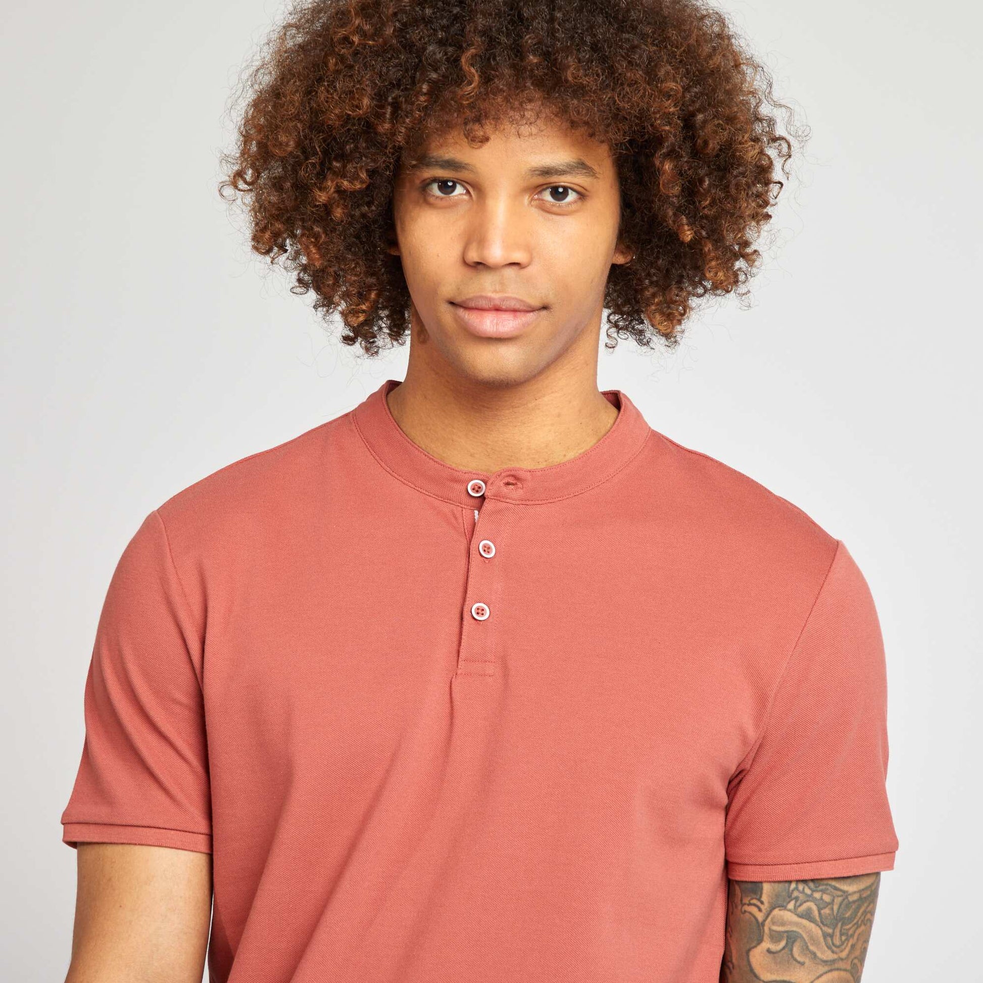 Polo piqué col mao ROUGE
