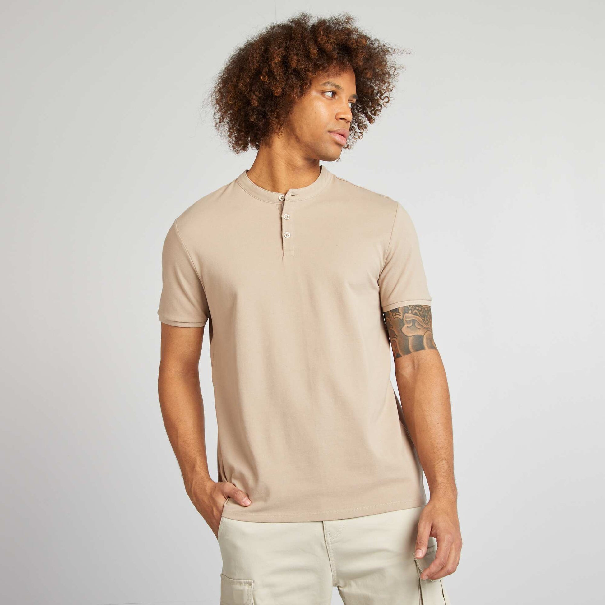 Polo piqué col mao BEIGE