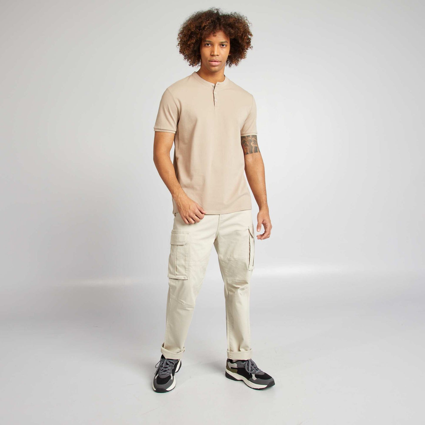 Polo piqué col mao BEIGE
