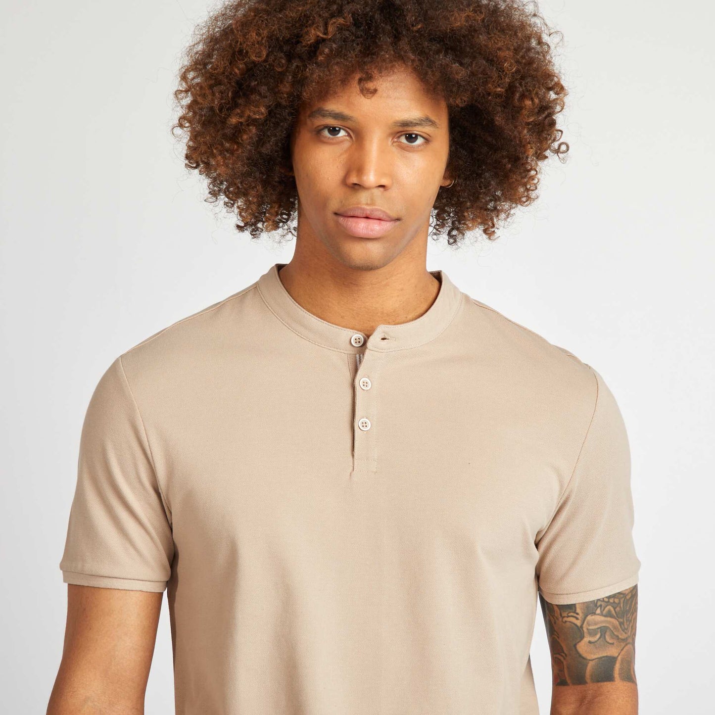 Polo piqué col mao BEIGE