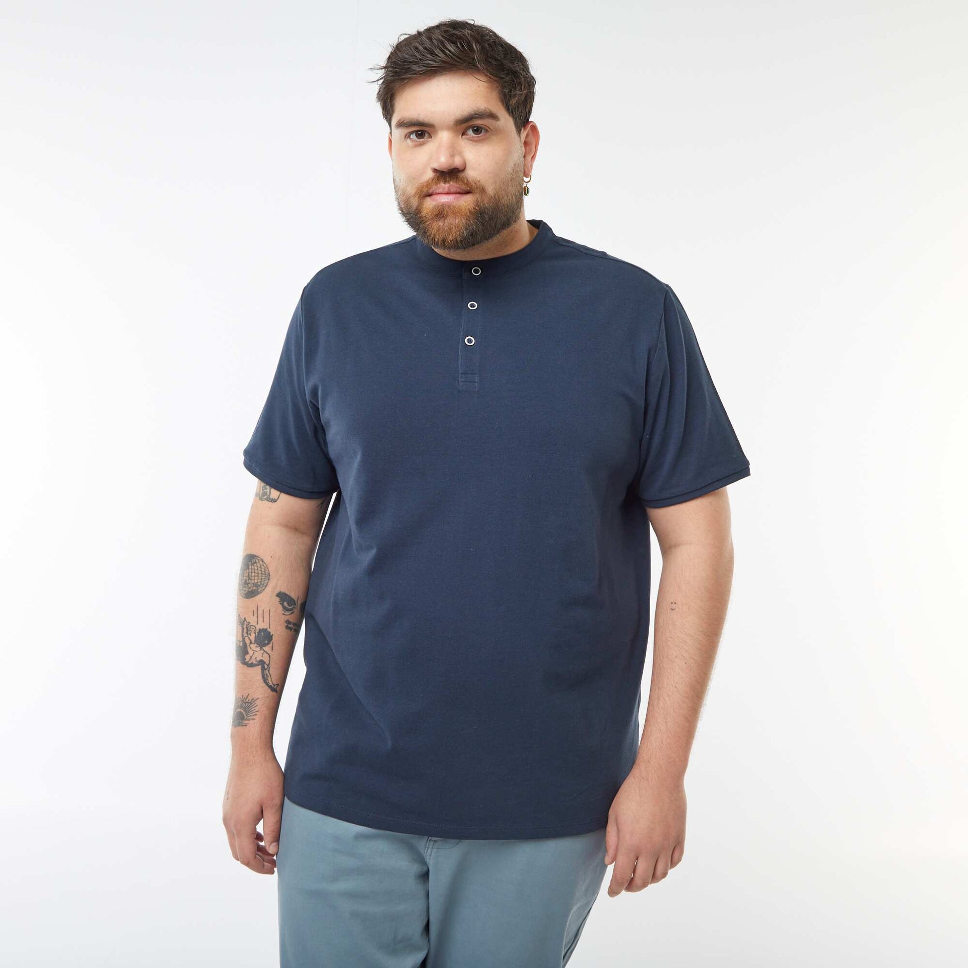 Polo en piqué de coton à col tunisien BLEU