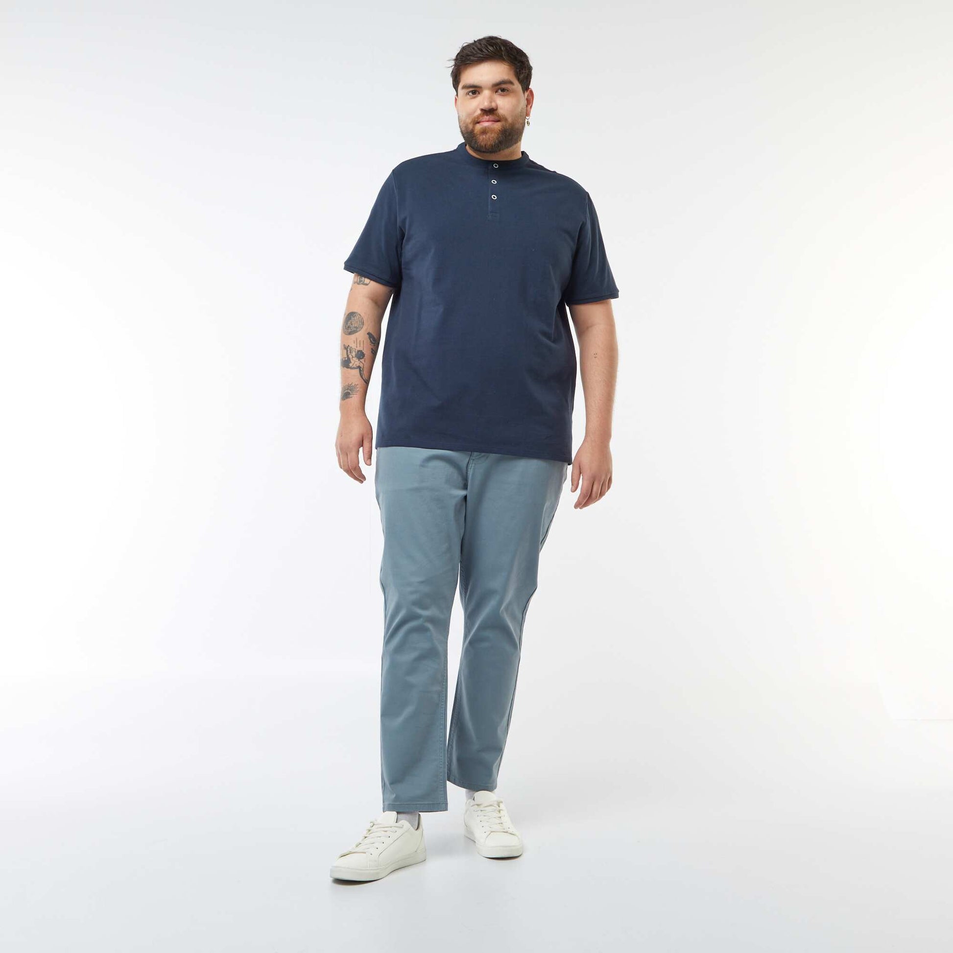 Polo en piqué de coton à col tunisien BLEU