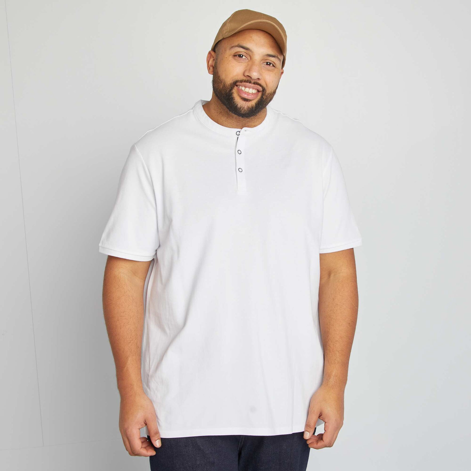 Polo en piqué de coton à col tunisien BLANC