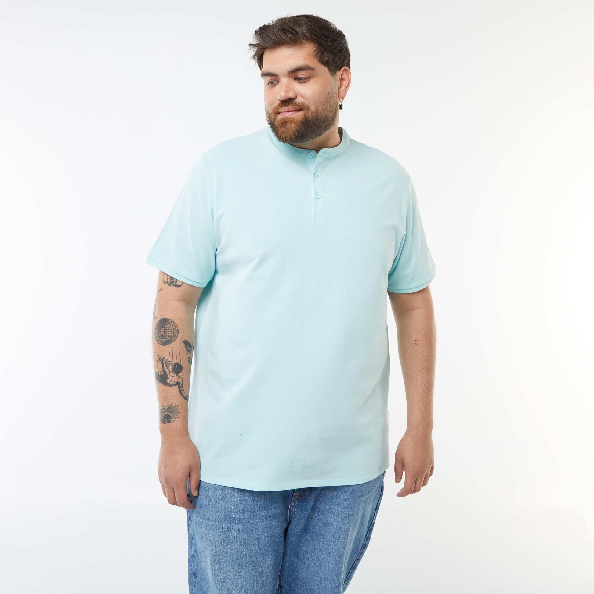 Polo en piqué de coton à col tunisien BLEU