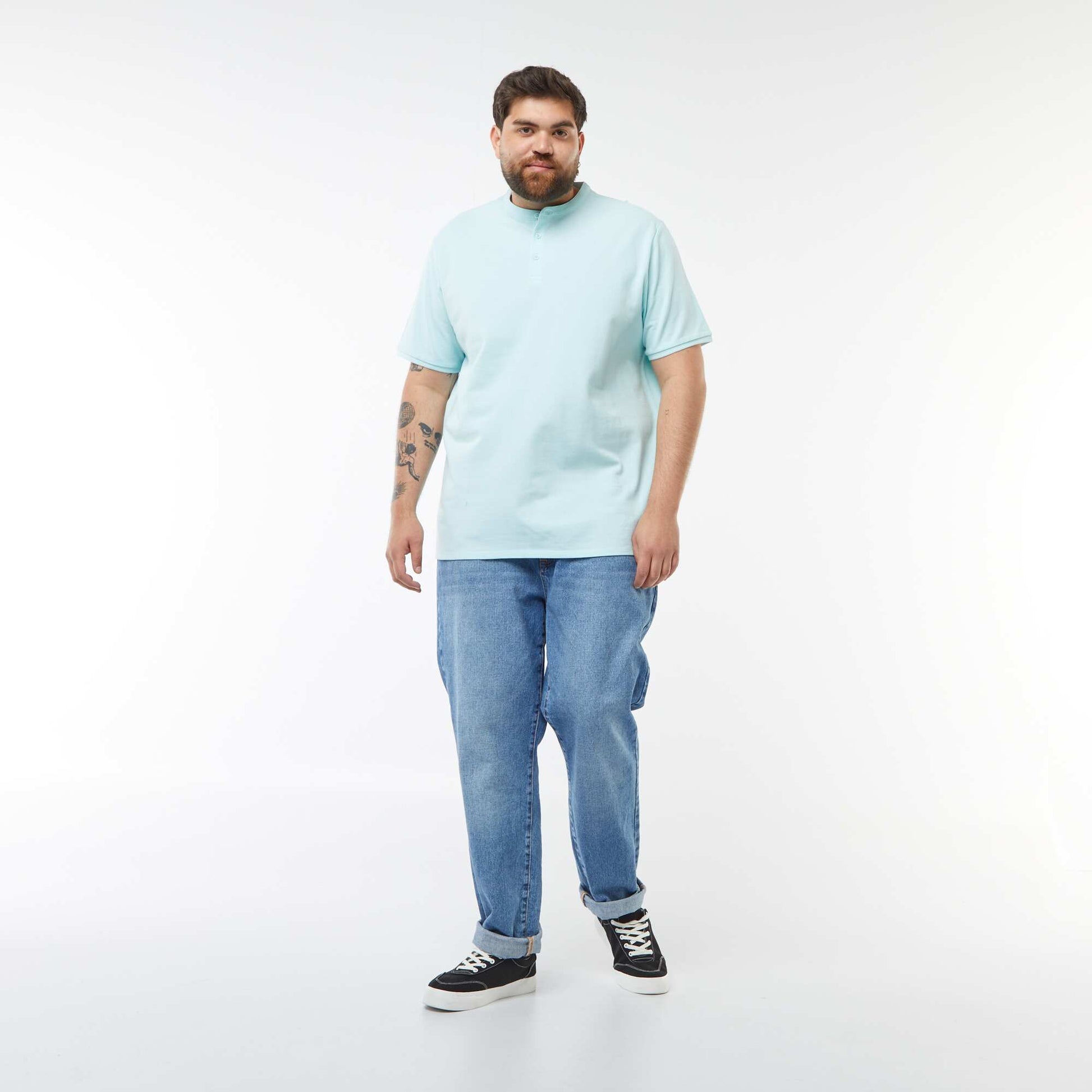 Polo en piqué de coton à col tunisien BLEU
