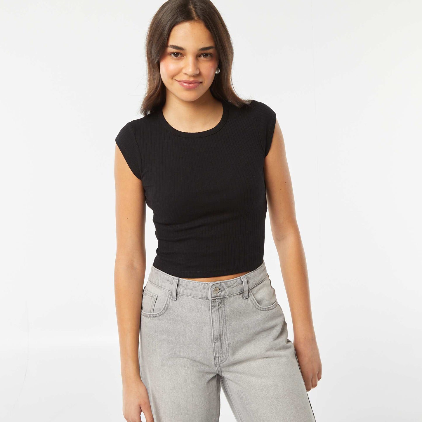 T-shirt sans manches avec ouverture dans le bas du dos NOIR