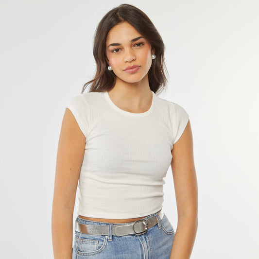 T-shirt sans manches avec ouverture dans le bas du dos BLANC