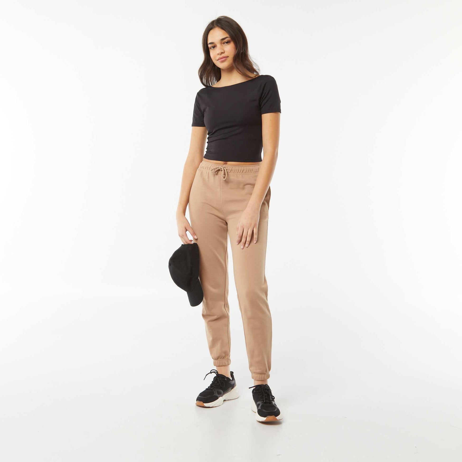 T-shirt cropped en maille stretch et avec dos nu NOIR