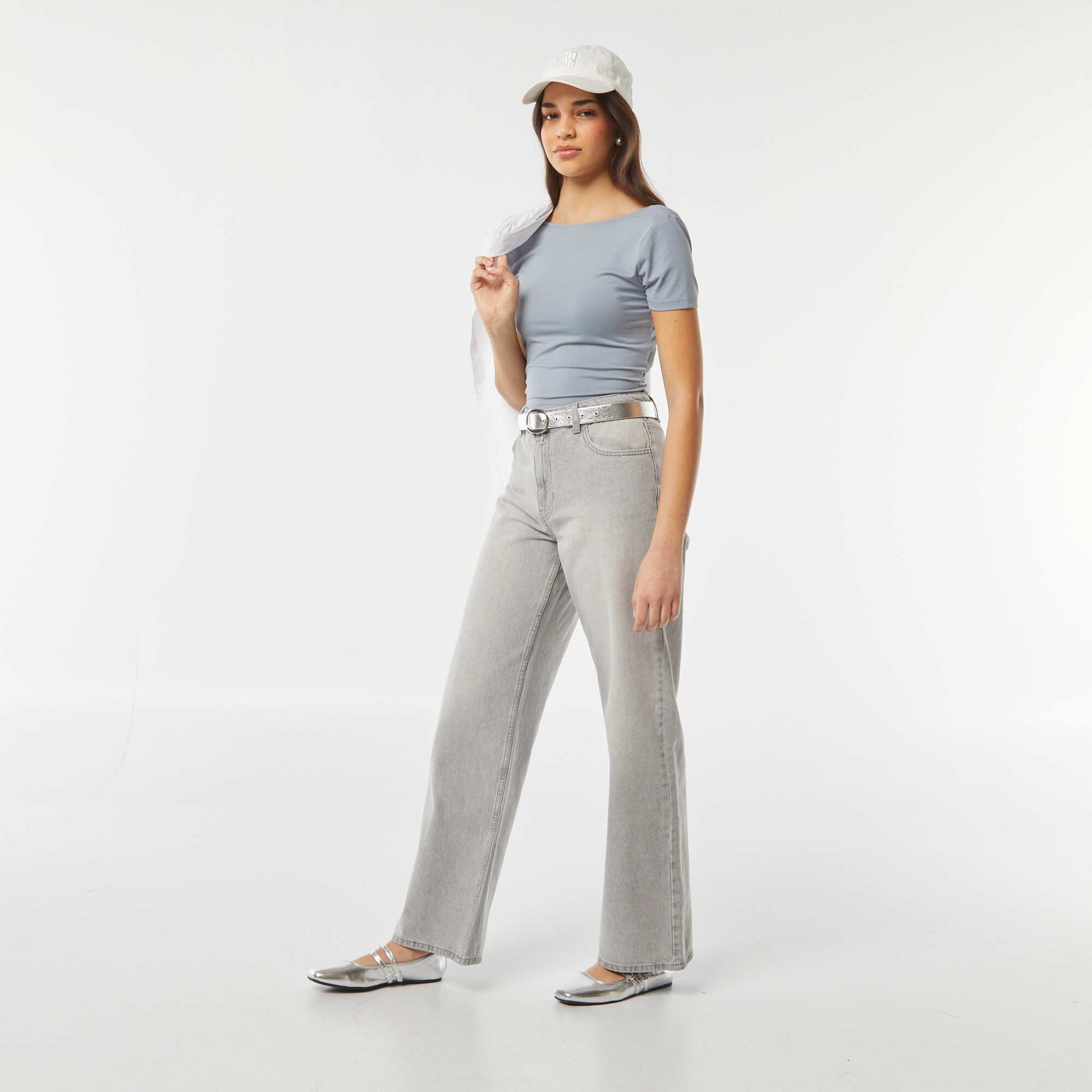 T-shirt cropped en maille stretch et avec dos nu BLEU