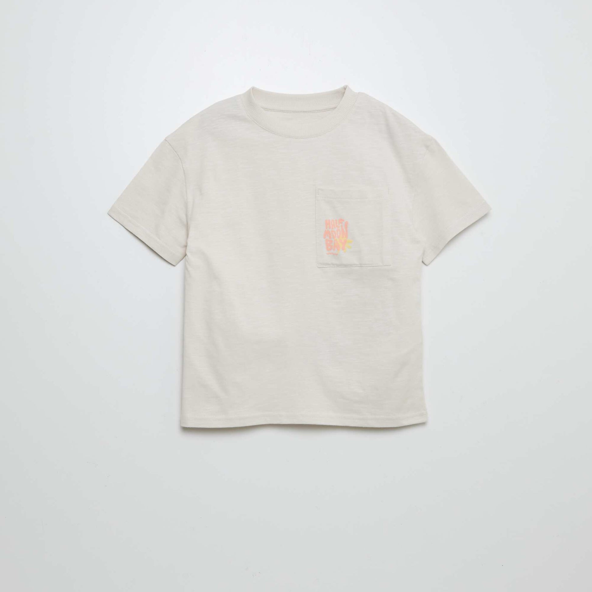 T-shirt à manches courtes avec poche poitrine et imprimés BEIGE