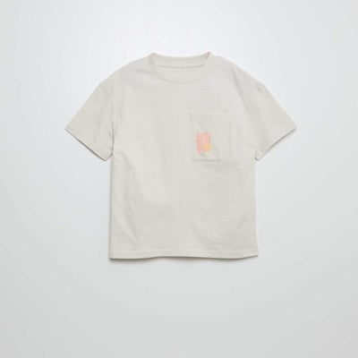 T-shirt à manches courtes avec poche poitrine et imprimés BEIGE