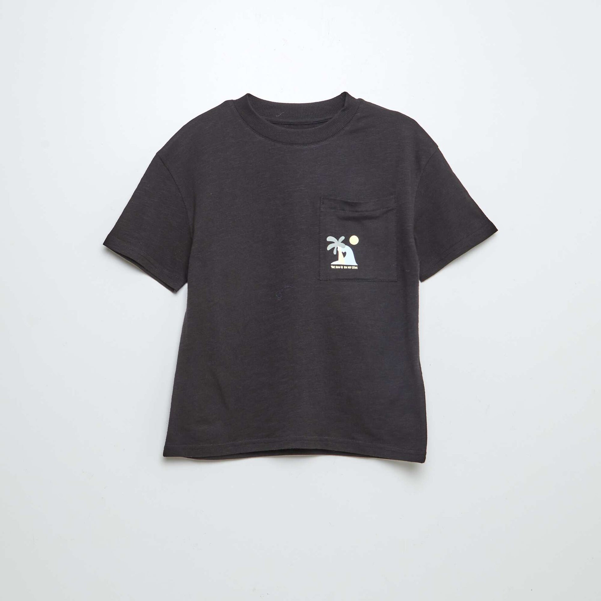 T-shirt à manches courtes avec poche poitrine et imprimés NOIR