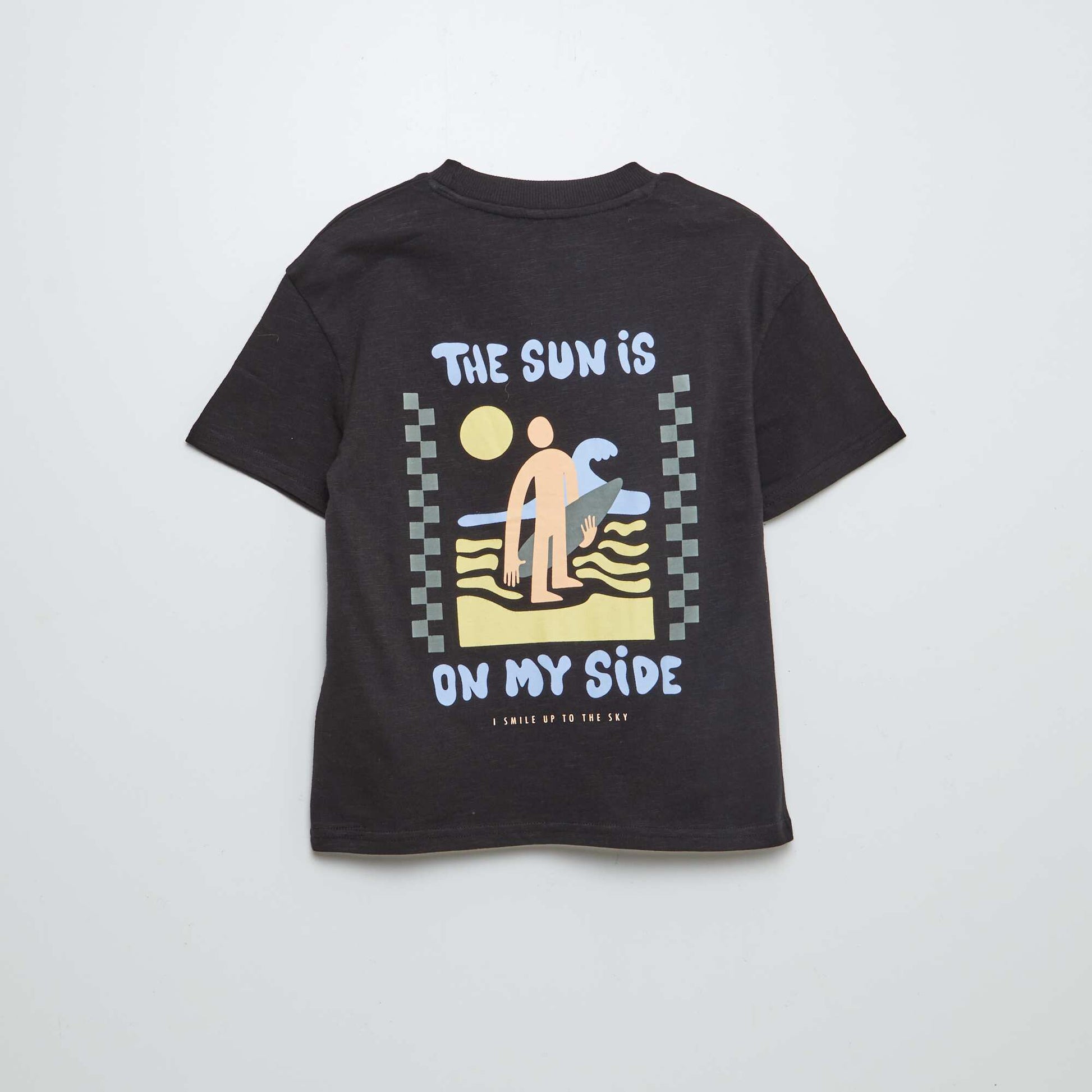 T-shirt à manches courtes avec poche poitrine et imprimés NOIR