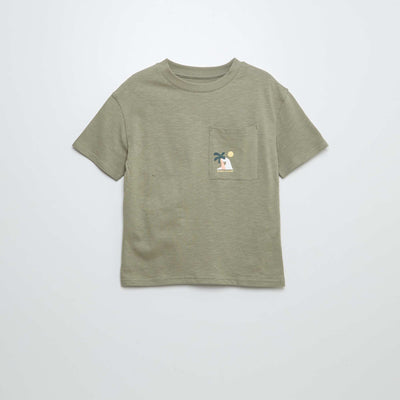 T-shirt à manches courtes avec poche poitrine et imprimés KAKI